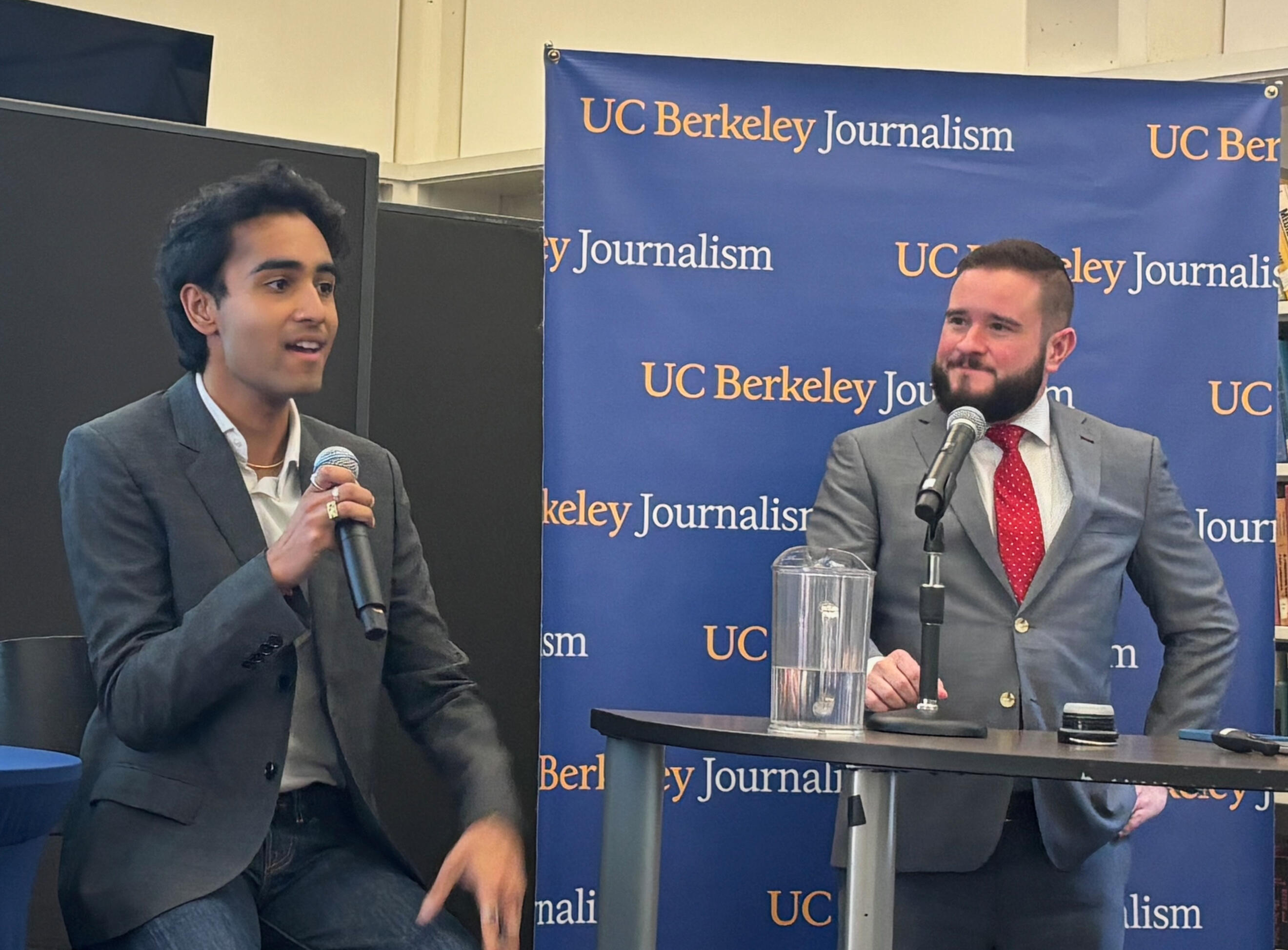 SPLC senior staff attorney Jonathan Gaston-Falk in discussion with Dilan Gohill from The Stanford Daily on his advice for student reporters covering protests on September 30, 2026 at Berkeley, California. Photo by Bryné Hadnott, The Guardsman